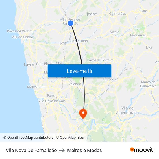 Vila Nova De Famalicão to Melres e Medas map