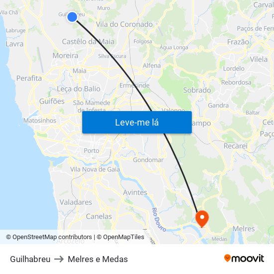 Guilhabreu to Melres e Medas map