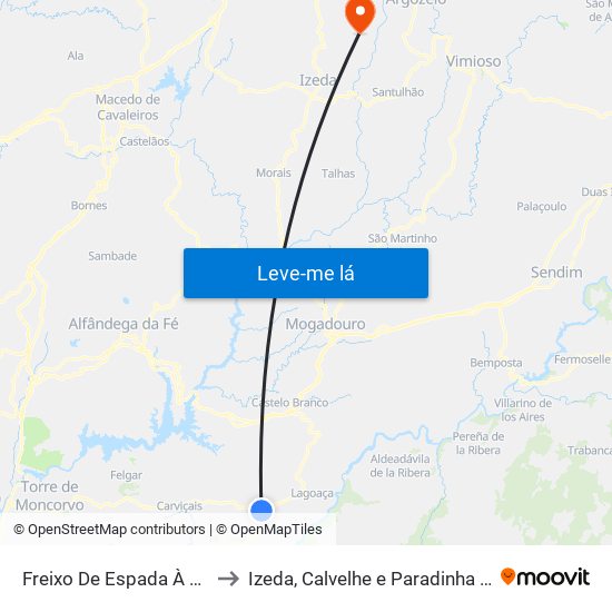 Freixo De Espada À Cinta to Izeda, Calvelhe e Paradinha Nova map