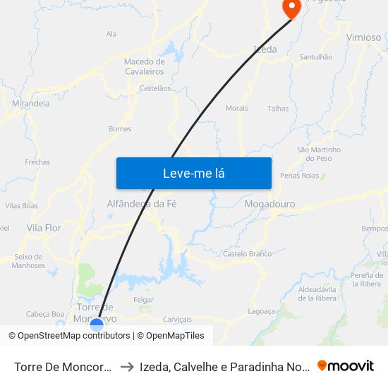 Torre De Moncorvo to Izeda, Calvelhe e Paradinha Nova map