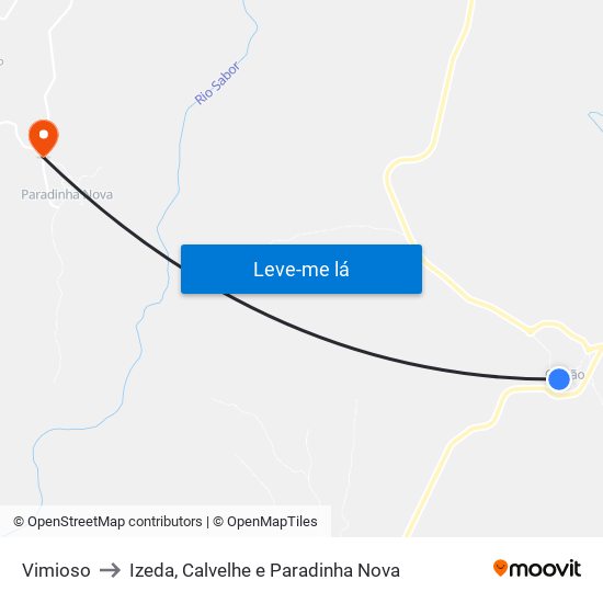 Vimioso to Izeda, Calvelhe e Paradinha Nova map