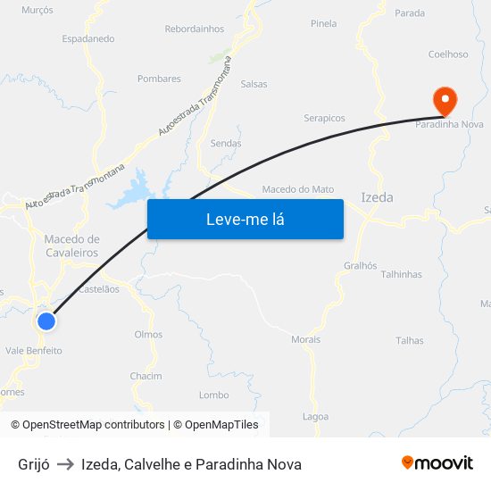 Grijó to Izeda, Calvelhe e Paradinha Nova map