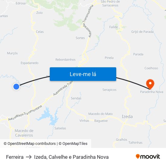 Ferreira to Izeda, Calvelhe e Paradinha Nova map