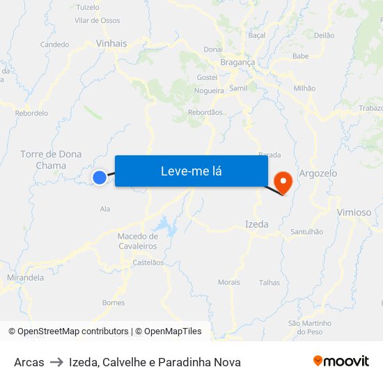 Arcas to Izeda, Calvelhe e Paradinha Nova map