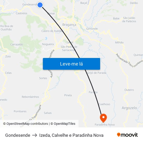 Gondesende to Izeda, Calvelhe e Paradinha Nova map