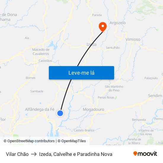 Vilar Chão to Izeda, Calvelhe e Paradinha Nova map