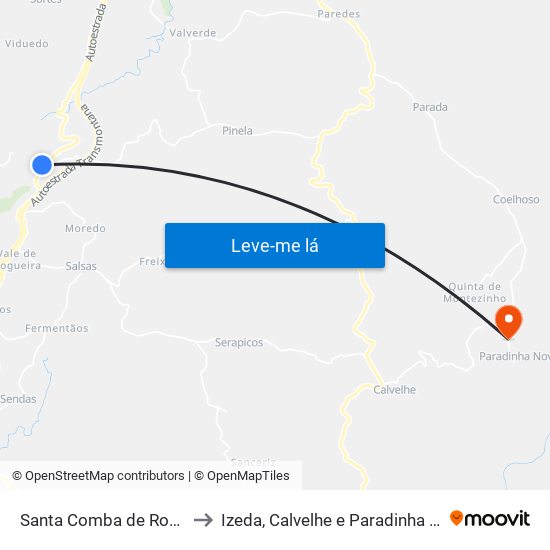 Santa Comba de Rossas to Izeda, Calvelhe e Paradinha Nova map