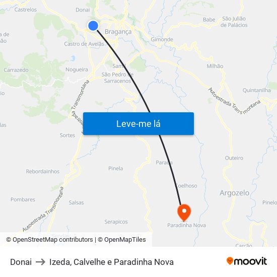 Donai to Izeda, Calvelhe e Paradinha Nova map