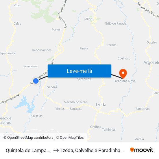 Quintela de Lampaças to Izeda, Calvelhe e Paradinha Nova map