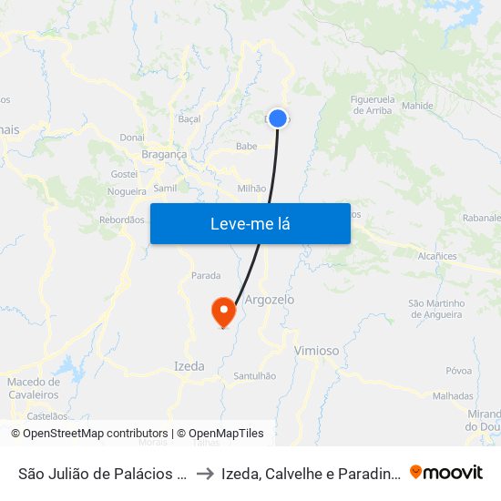 São Julião de Palácios e Deilão to Izeda, Calvelhe e Paradinha Nova map