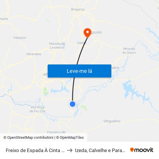 Freixo de Espada À Cinta e Mazouco to Izeda, Calvelhe e Paradinha Nova map