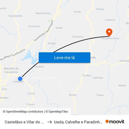 Castelãos e Vilar do Monte to Izeda, Calvelhe e Paradinha Nova map