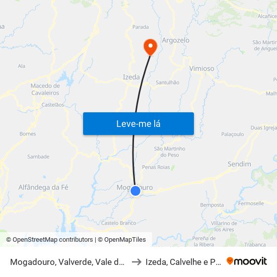 Mogadouro, Valverde, Vale de Porco e Vilar de Rei to Izeda, Calvelhe e Paradinha Nova map