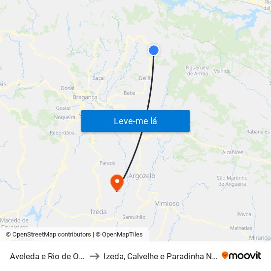 Aveleda e Rio de Onor to Izeda, Calvelhe e Paradinha Nova map