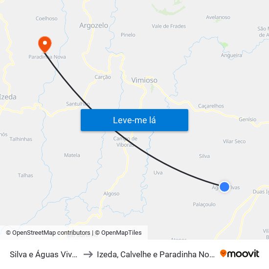 Silva e Águas Vivas to Izeda, Calvelhe e Paradinha Nova map