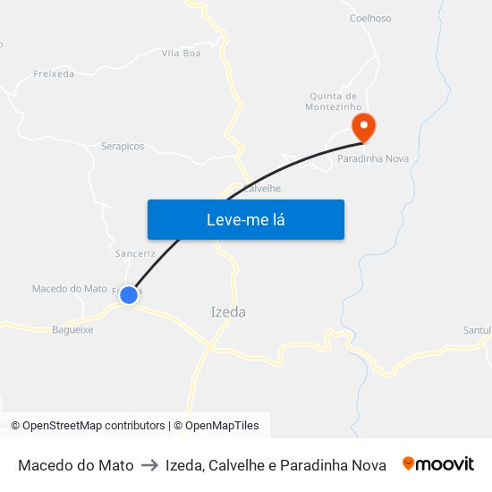 Macedo do Mato to Izeda, Calvelhe e Paradinha Nova map