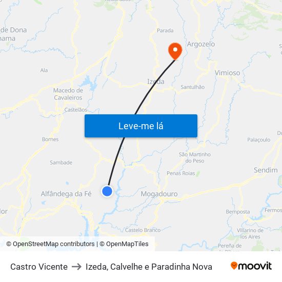 Castro Vicente to Izeda, Calvelhe e Paradinha Nova map