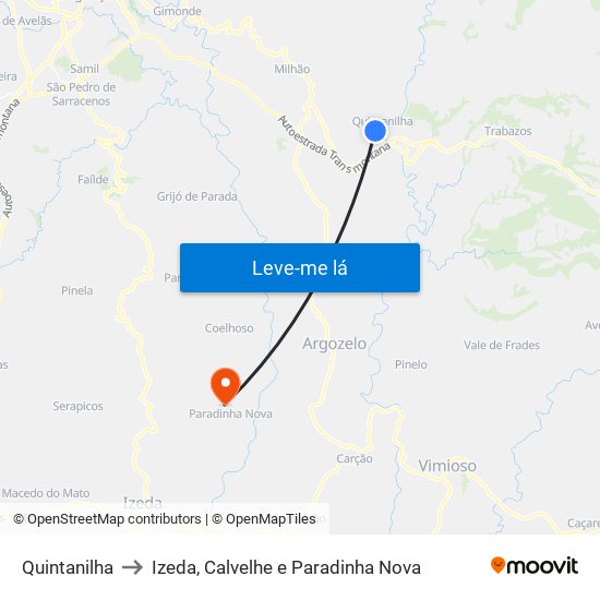 Quintanilha to Izeda, Calvelhe e Paradinha Nova map