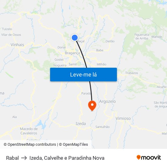 Rabal to Izeda, Calvelhe e Paradinha Nova map