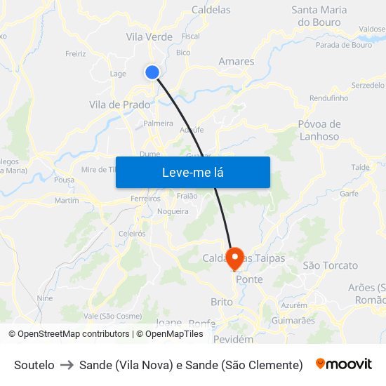 Soutelo to Sande (Vila Nova) e Sande (São Clemente) map