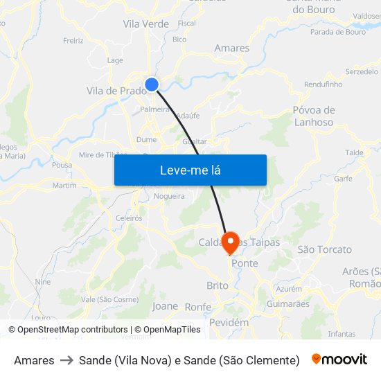 Amares to Sande (Vila Nova) e Sande (São Clemente) map