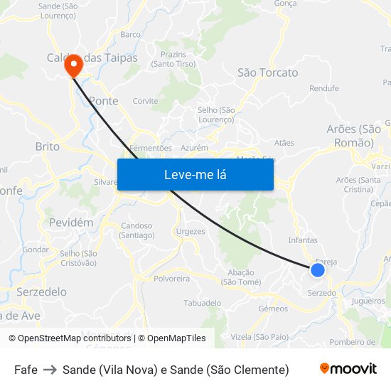 Fafe to Sande (Vila Nova) e Sande (São Clemente) map
