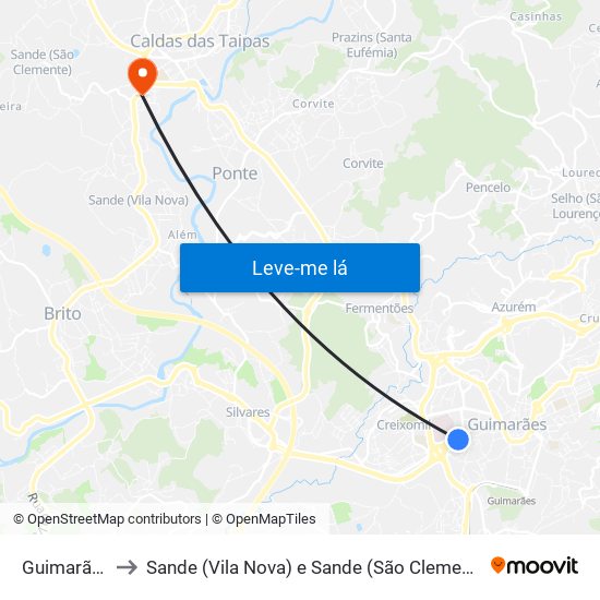 Guimarães to Sande (Vila Nova) e Sande (São Clemente) map