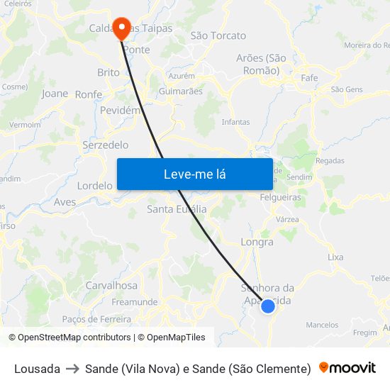 Lousada to Sande (Vila Nova) e Sande (São Clemente) map