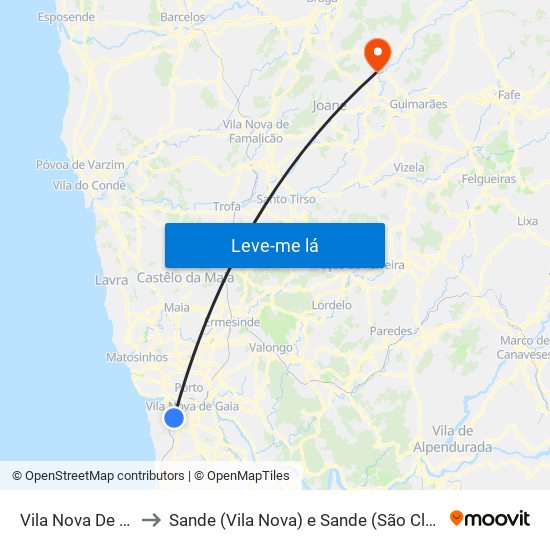 Vila Nova De Gaia to Sande (Vila Nova) e Sande (São Clemente) map