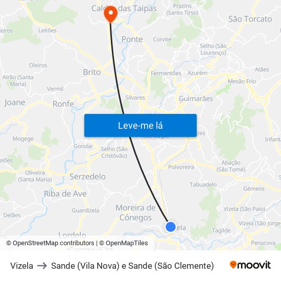 Vizela to Sande (Vila Nova) e Sande (São Clemente) map