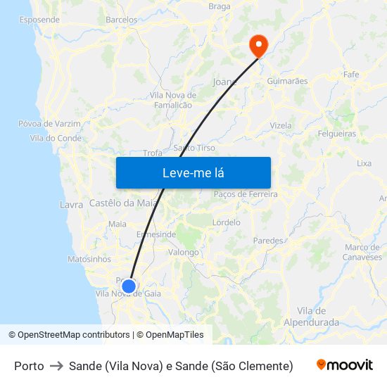 Porto to Sande (Vila Nova) e Sande (São Clemente) map