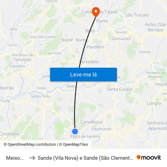 Meixomil to Sande (Vila Nova) e Sande (São Clemente) map