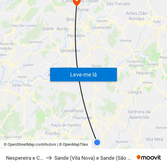 Nespereira e Casais to Sande (Vila Nova) e Sande (São Clemente) map