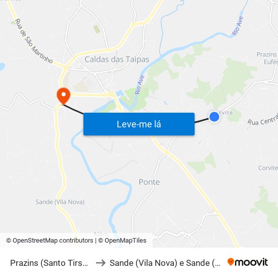 Prazins (Santo Tirso) e Corvite to Sande (Vila Nova) e Sande (São Clemente) map