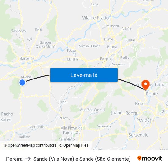 Pereira to Sande (Vila Nova) e Sande (São Clemente) map