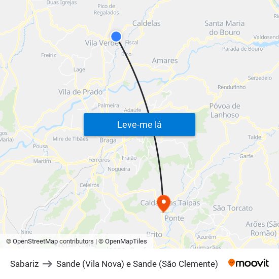 Sabariz to Sande (Vila Nova) e Sande (São Clemente) map