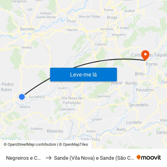 Negreiros e Chavão to Sande (Vila Nova) e Sande (São Clemente) map