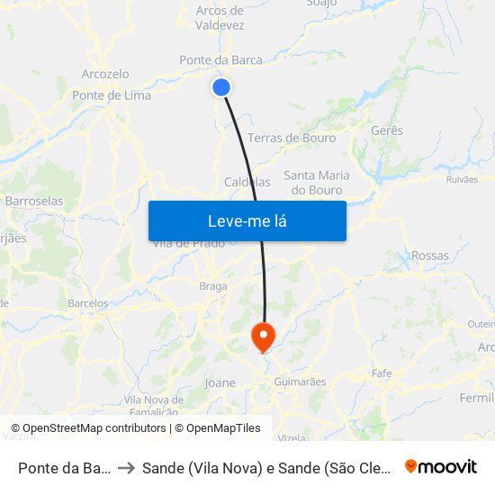 Ponte da Barca to Sande (Vila Nova) e Sande (São Clemente) map