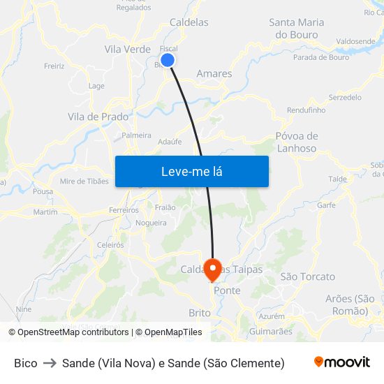 Bico to Sande (Vila Nova) e Sande (São Clemente) map