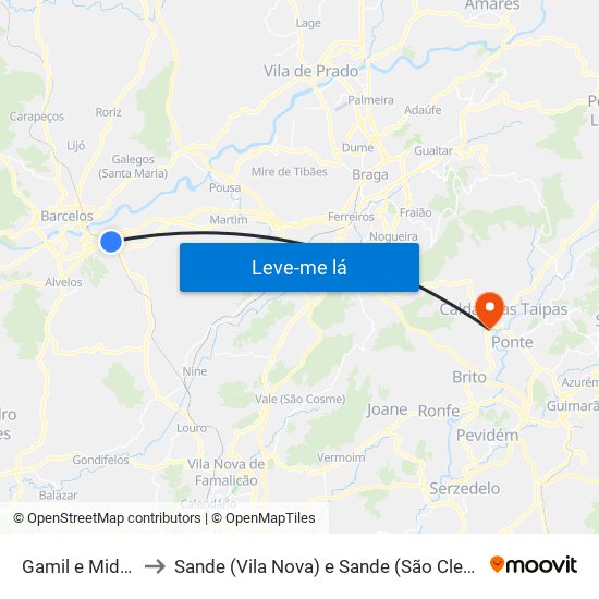 Gamil e Midões to Sande (Vila Nova) e Sande (São Clemente) map