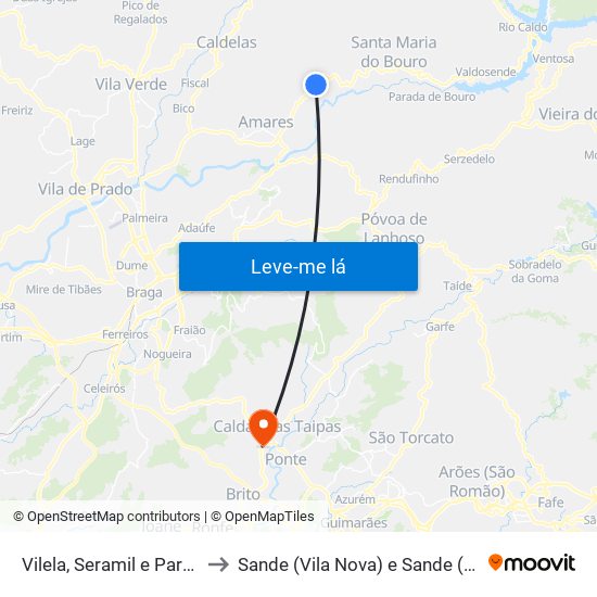 Vilela, Seramil e Paredes Secas to Sande (Vila Nova) e Sande (São Clemente) map