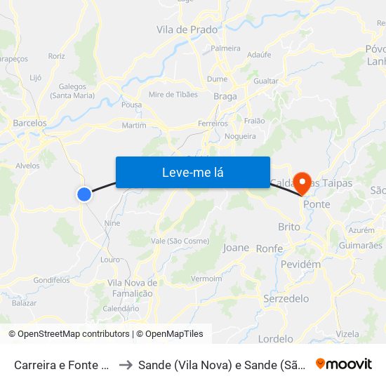 Carreira e Fonte Coberta to Sande (Vila Nova) e Sande (São Clemente) map