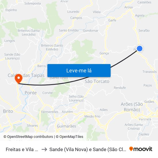Freitas e Vila Cova to Sande (Vila Nova) e Sande (São Clemente) map