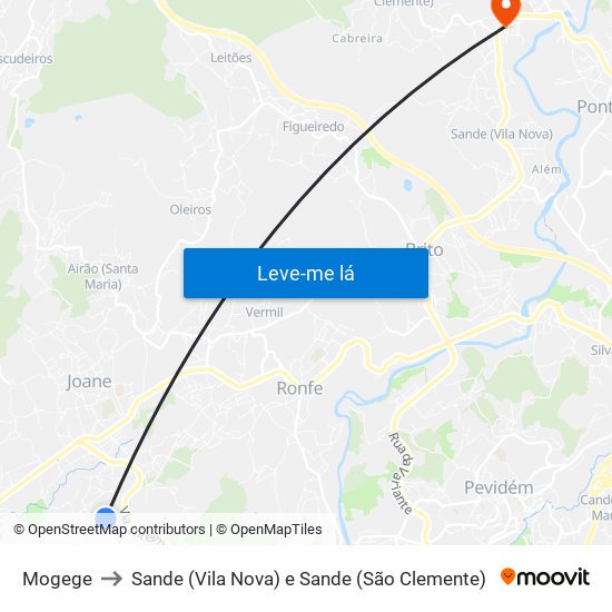 Mogege to Sande (Vila Nova) e Sande (São Clemente) map