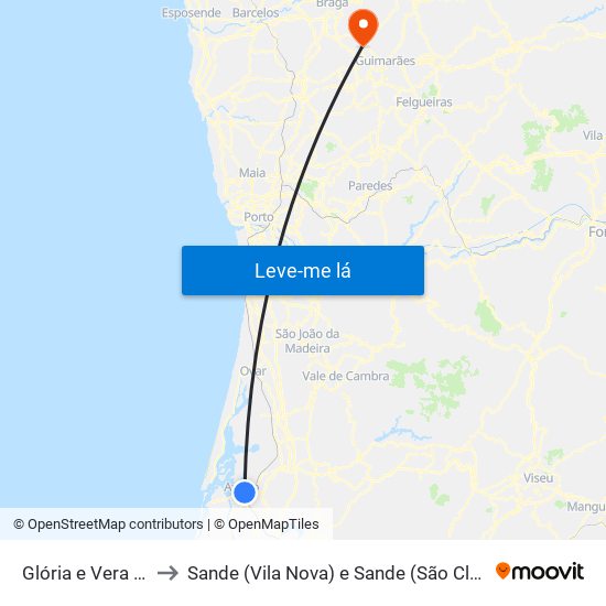 Glória e Vera Cruz to Sande (Vila Nova) e Sande (São Clemente) map