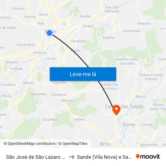 São José de São Lázaro e São João do Souto to Sande (Vila Nova) e Sande (São Clemente) map