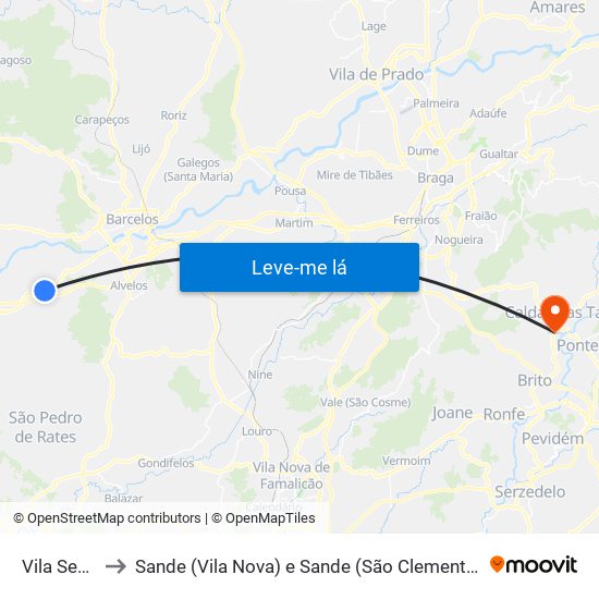 Vila Seca to Sande (Vila Nova) e Sande (São Clemente) map