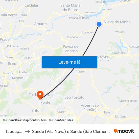 Tabuaças to Sande (Vila Nova) e Sande (São Clemente) map