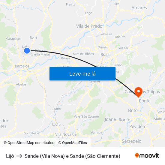 Lijó to Sande (Vila Nova) e Sande (São Clemente) map