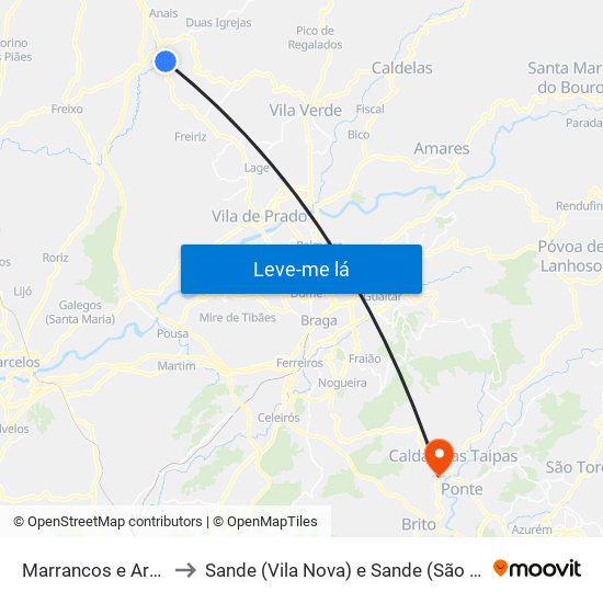 Marrancos e Arcozelo to Sande (Vila Nova) e Sande (São Clemente) map